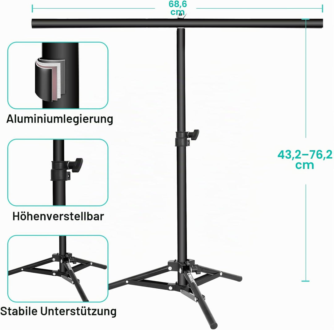 EMART T Form Hintergrund Ständer, T Stativständer Fotohintergrund 68x76cm, Hintergrundsystem mit 7 B