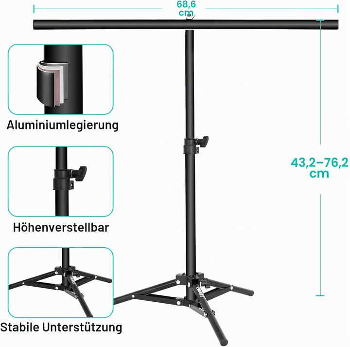 EMART T Form Hintergrund Ständer, T Stativständer Fotohintergrund 68x76cm, Hintergrundsystem mit 7 B