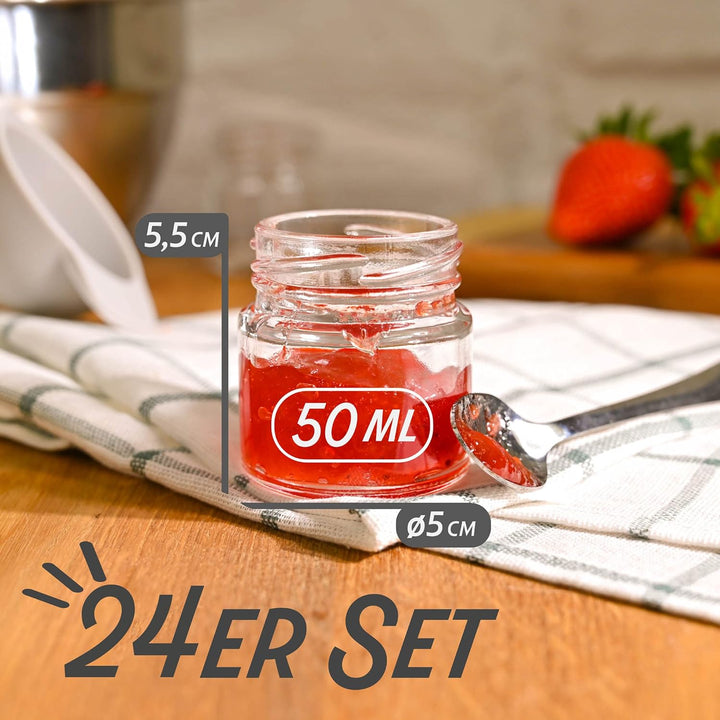 Praknu 24 Mini Gläser mit Deckel 50 ml - Kleine Gläser mit Deckel, Etiketten und Stift - Luftdichte
