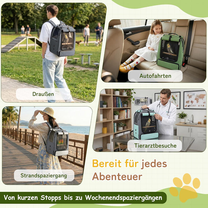 ALLSOPETS Vogelrucksack Leicht und Atmungsaktiv Tragbarer Papageiträger für Kleine Tiere mit Ständer