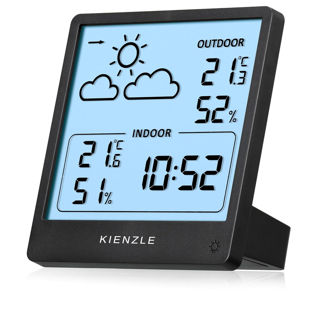 Kienzle Funkwetterstation mit Aussensensor Slim Design für Temperatur Luftfeuchtigkeit Wettervorhers