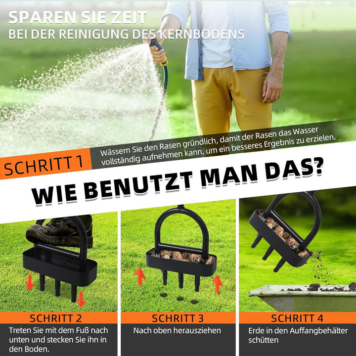 GREELUE Rasenlüfter Aerifizierer für Rasen, 3 Hohlzinken Rasenbelüfter Rasenspecht, Hohlspoon Rasen