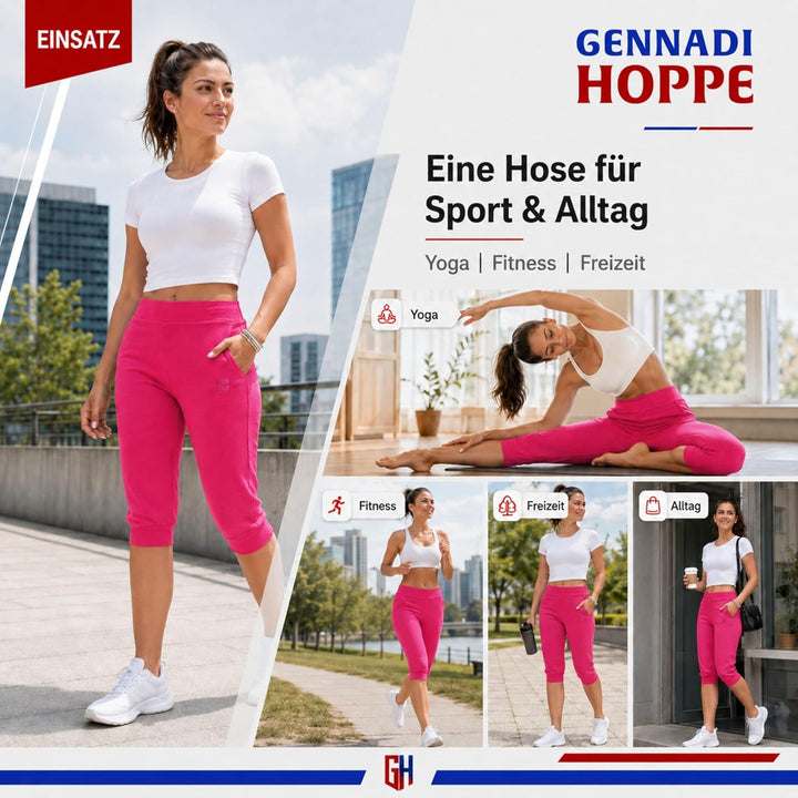 Gennadi Hoppe Damen 3/4 Trainingshose Sporthose Kurze Hose Sport Fitness Jogginghose Shorts Barmuda