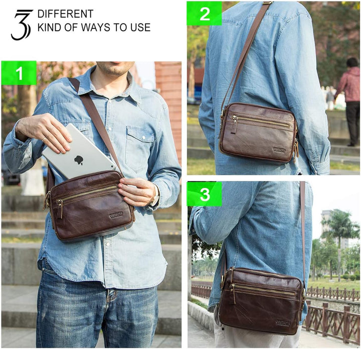 Contacts Echtes Leder Herren Laptop Mini Passport Crossbody Messenger Reisetasche Mini-Umhängetasche