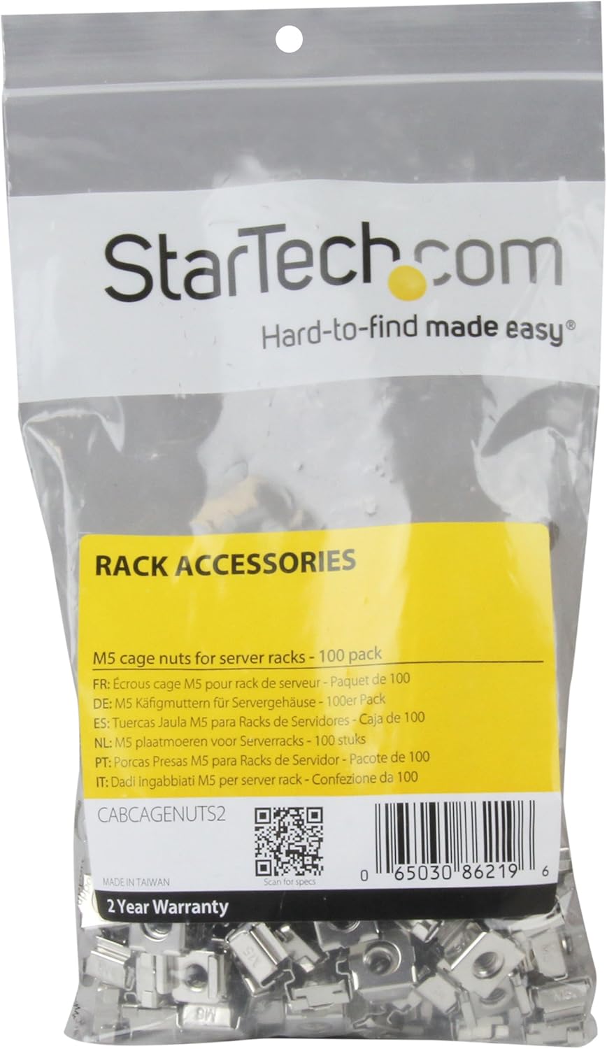 StarTech.com M5 Käfigmuttern, 100er Pack, M5 Muttern für Server Racks und Serverschränke Silberne Kä