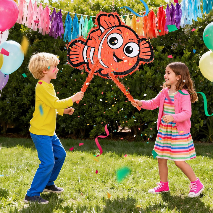 Nemo Pinatas Set mit Augenbinde und Fledermaus (41,5 x 32,6 x 10,2 cm), perfekt für Kindergeburtstag