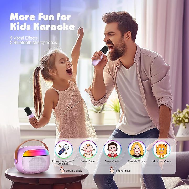 Geschenk Mädchen 3-10 Jahre, Karaoke Maschine mit 2 Mikrofon Kinder Spielzeug ab 3-12 Jahre Mädchen