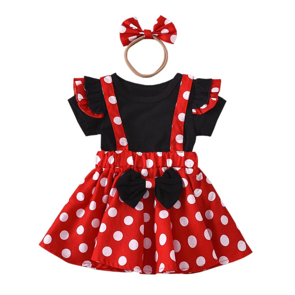 Lito Angels Minnie Mouse Kleid Kostüm Verkleidung mit Stirnband für Baby Kleinkind Mädchen, Hosenträ