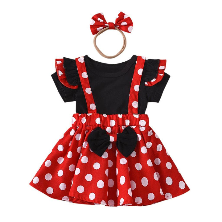 Lito Angels Minnie Mouse Kleid Kostüm Verkleidung mit Stirnband für Baby Kleinkind Mädchen, Hosenträ