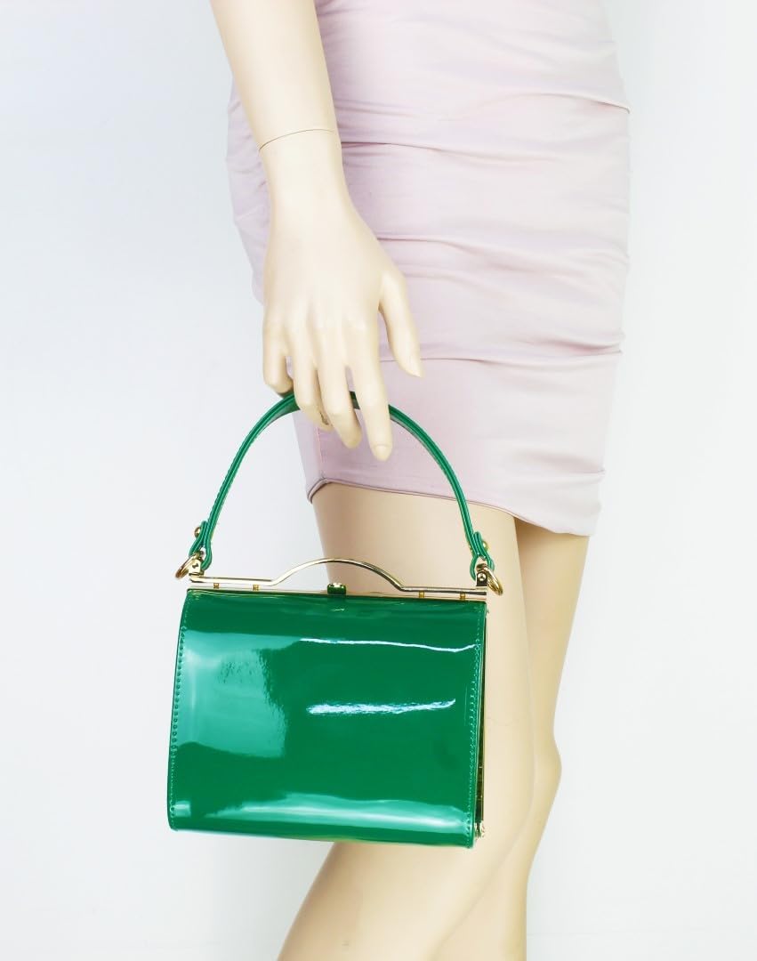 Girly Handbags Clutch aus glänzendem Lackleder mit Henkelverschluss, Abendhandtasche Admiral Green,