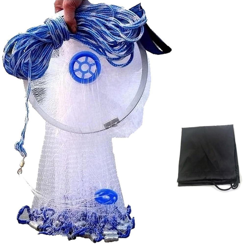 EASY BIG Amerikanisches Wurfnetz mit Aluminium-Frisbee, Fischernetz für Köderfalle, 0,8 Zoll/2 cm Ma