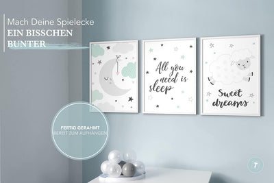 Papierschmiede® Kinderbilder 3er Set, A3 gerahmt in Holzrahmen (weiss), Geschenk für Jungen & Mädche