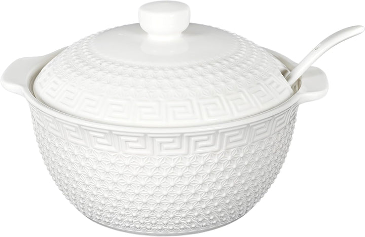 Home Deco Factory, KA0279, 9-Piece Porcelain Soup Service, 27L Tureen, Ladle and 6 Bowls, Clean and