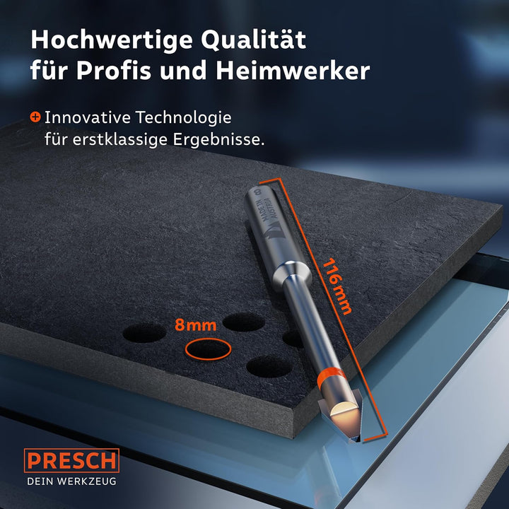Presch Fliesenbohrer 8mm | Feinsteinzeug Bohrer für Keramik, harte Fliesen, Porzellan und Glas | Pro