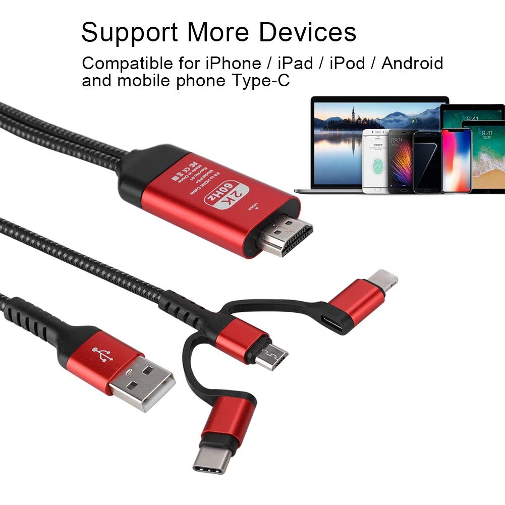 Telefon zu HDTV Adapterkabel, 3 in 1 USB Adapterkabel, Unterstützung 1080P Auflösung, für Fernseher