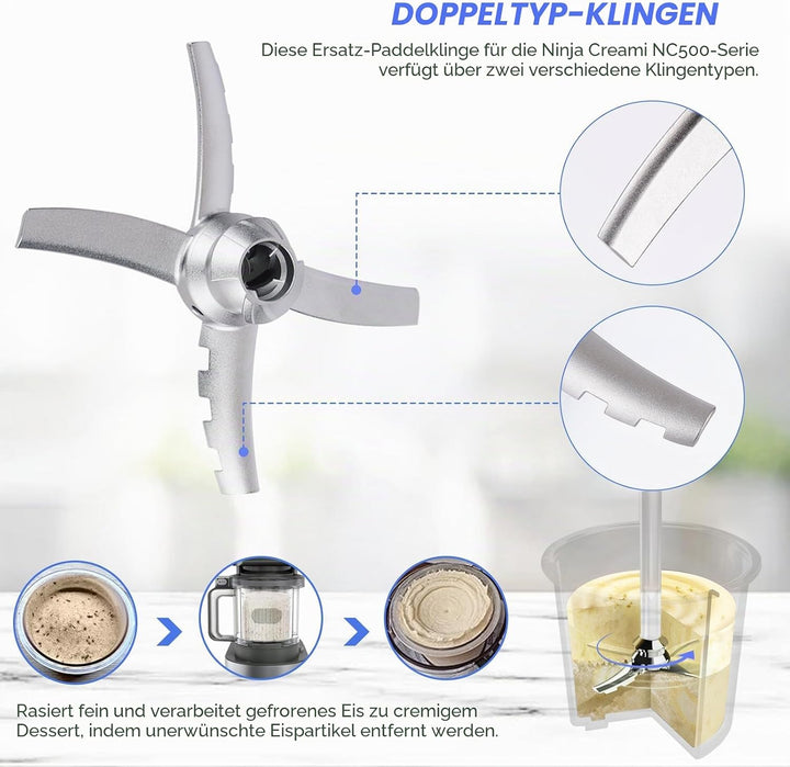Ersatz Paddelklinge kompatibel mit Ninja Creami NC500 Serie Eismaschine – Edelstahl-Mischklingen für