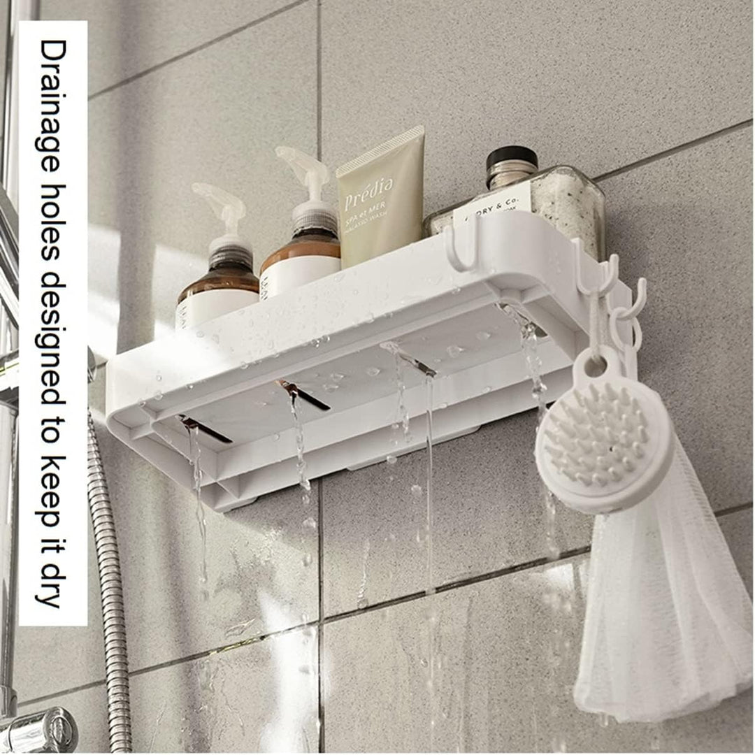 Badezimmerregale ohne Bohren 2 Stück, Duschregal mit 6 Abnehmbar Haken, Badregal, Badezimmerablagen
