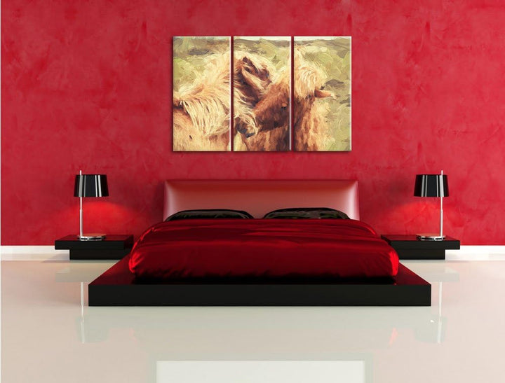 Pixxprint Islandpferde Pony Kunst als Leinwandbild/Grösse: 3 Teilig (120x80 cm) cm/Wandbild/Kunstdru