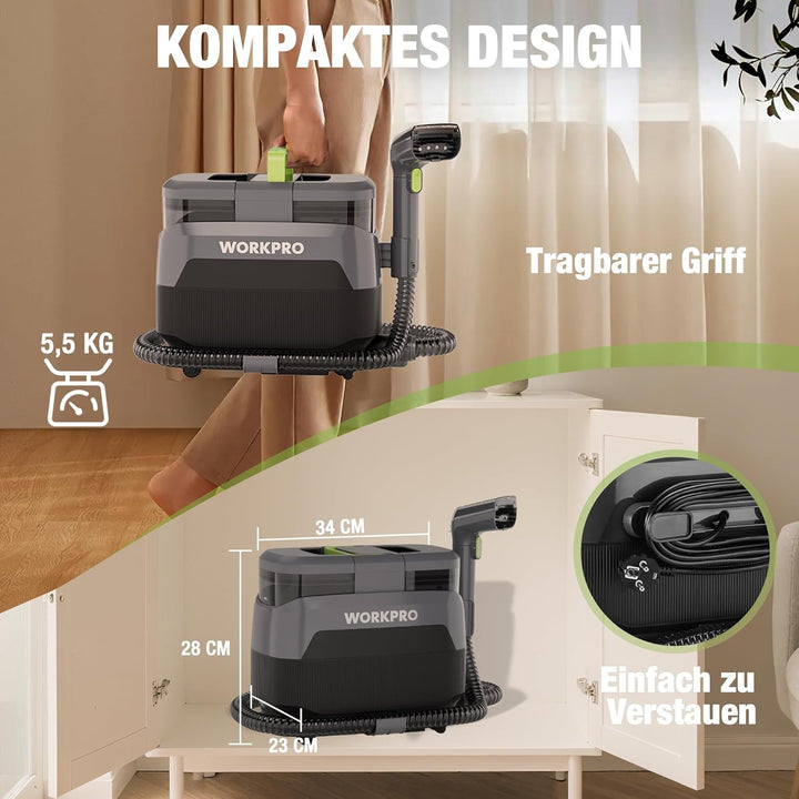 WORKPRO Teppichreiniger Waschsauger, 16 kPa Sofareiniger Waschsauger Polsterreiniger mit 4 Reinigung