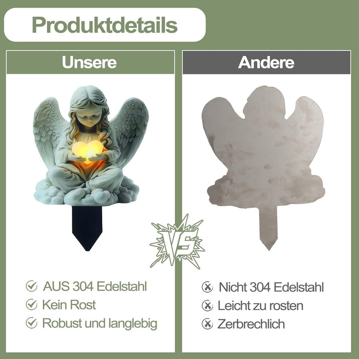 Grabschmuck Edelstahl Wetterfest Flaches Grabstecker Metall mit Engel Motiv, 2D-Hofschild Grab Deko