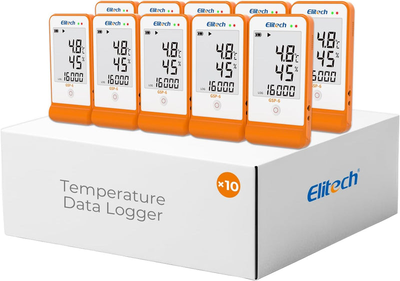 Elitech Temperatur Datenlogger, 16000 Punkte, Daten Aufzeichnungen und Export, Hohe Genauigkeit Sens