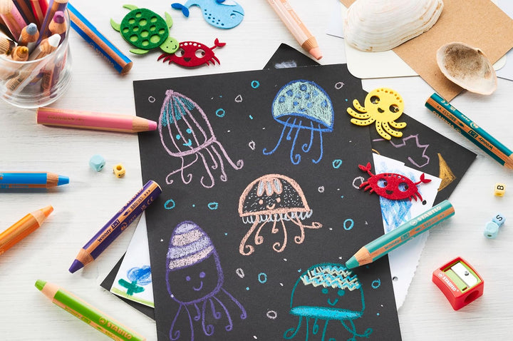 Buntstift, Wasserfarbe & Wachsmalkreide - STABILO woody 3 in 1 - 18er Pack mit Spitzer - mit 18 vers