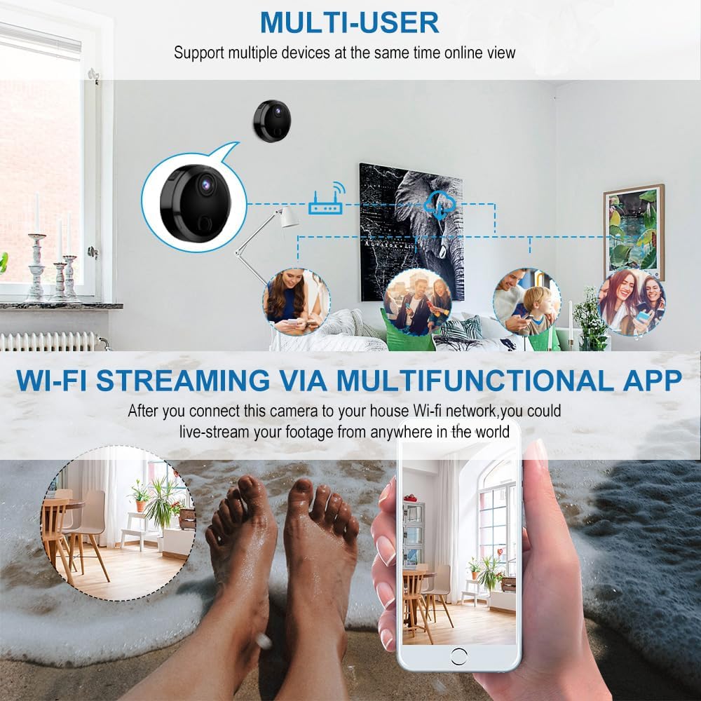 Mini Kamera 1080P – WLAN Innenkamera mit Live-Übertragung per App, Bewegungserkennung, Nachtsicht, M
