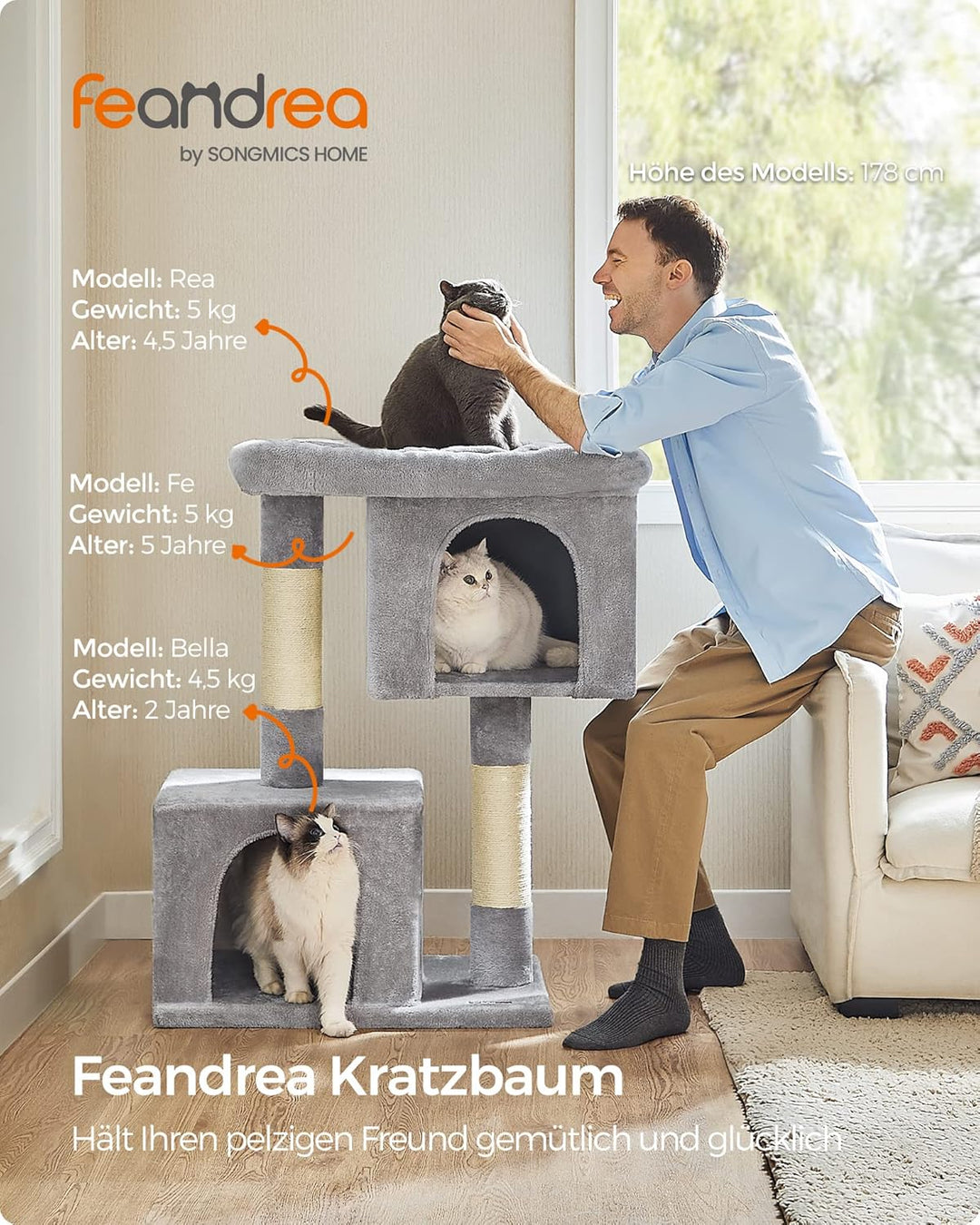 Feandrea Kratzbaum, 101 cm Katzenbaum, XL, Katzenhaus für extra grosse Katzen bis zu 20 kg, grosse P