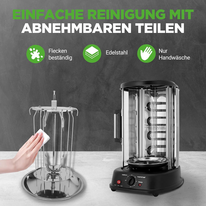 NutriChef Heissluft-Multiofen mit Drehspiess – 21L Mini-Backofen mit Umluft und Grillfunktion Dönerg