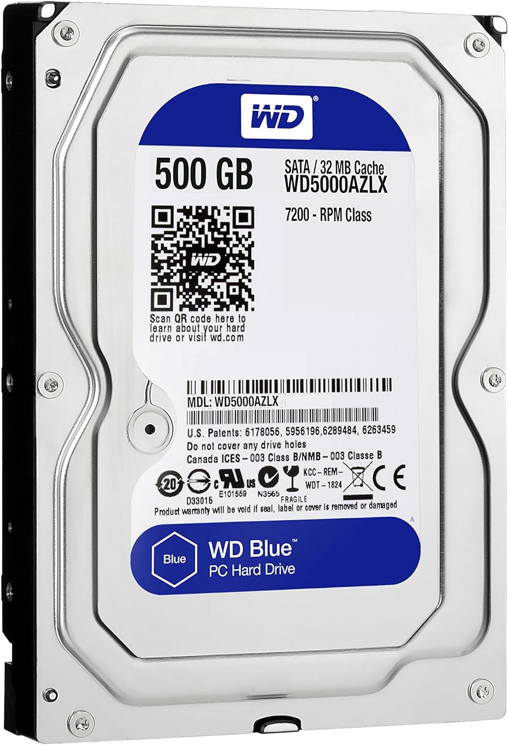 Western Digital WD Blue 500GB SATA 6GB/S HDD Internal 8, 9cm 3, 5Zoll Serial ATA 32MB Cache 7200 RPM