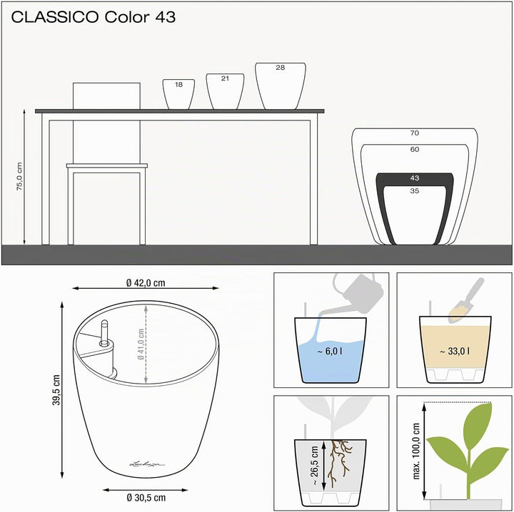 LECHUZA CLASSICO Color 43 weiss 13230 43.5x43.5x39.5 cm Weiss, 43.5x43.5x39.5 cm Weiss