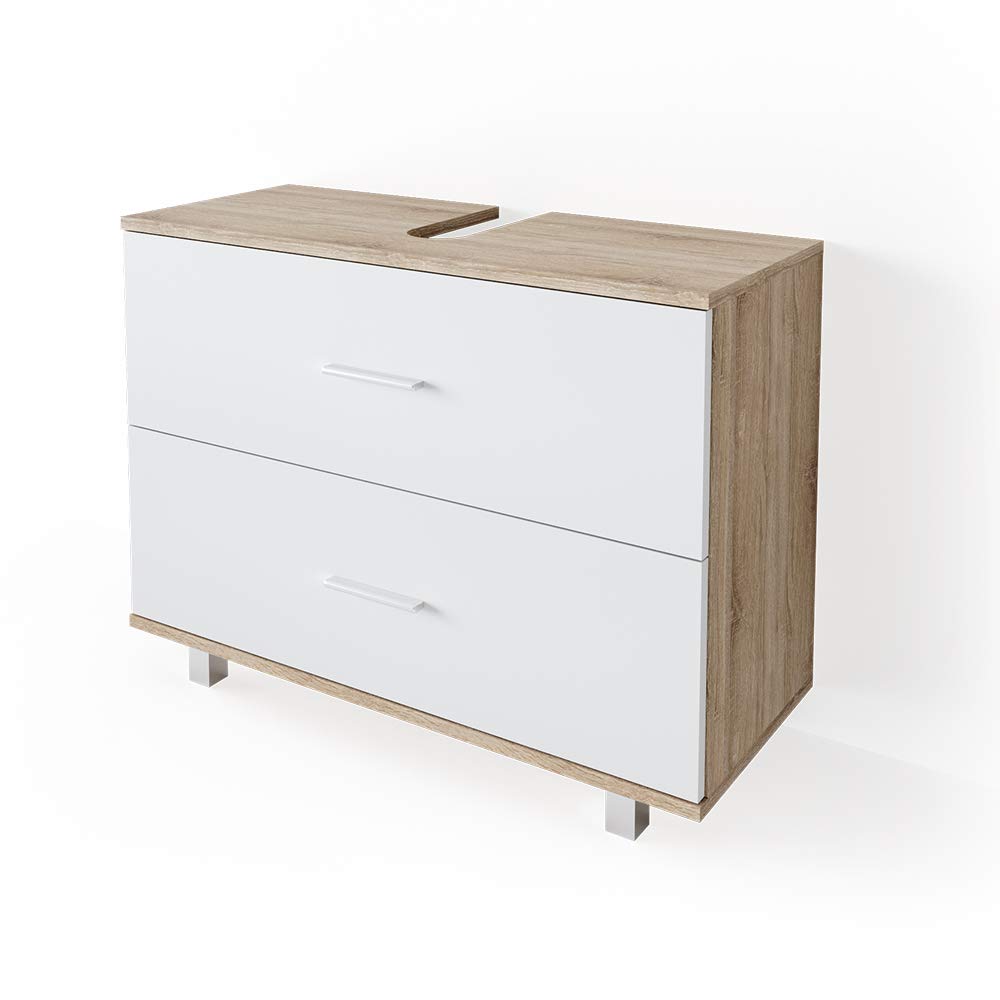 VICCO Waschbeckenunterschrank Ilias Schublade Unterschrank Badezimmer, Sonoma-weiss