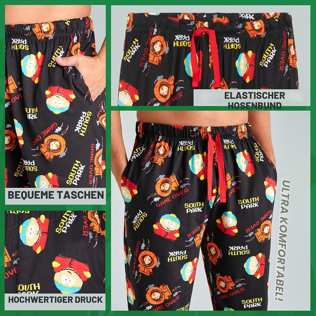 South Park Herren Lang Pyjamahose - bequemer Schlafanzug S Schwarz/Multi, S Schwarz/Multi