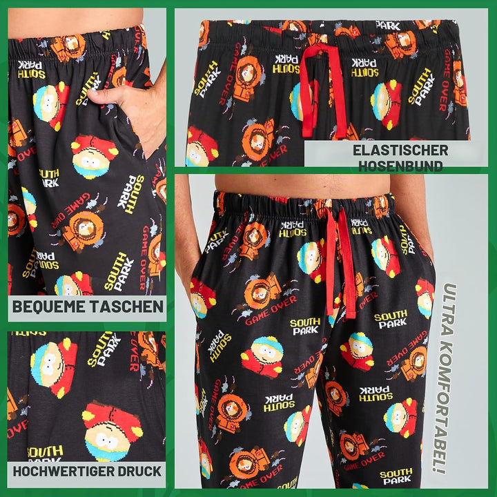 South Park Herren Lang Pyjamahose - bequemer Schlafanzug S Schwarz/Multi, S Schwarz/Multi