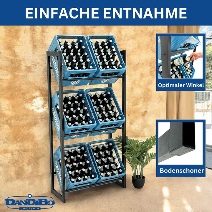 DanDiBo Getränkekistenregal 6 Kisten Schwarz Metall Stehend 96563 Getränkekistenhalter 71 cm Bierkis