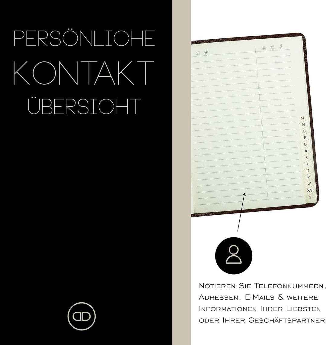 DELMON VARONE - Personalisierbares Adressbuch DIN A6 gebunden mit A-Z Register Vintage Anilin Leder