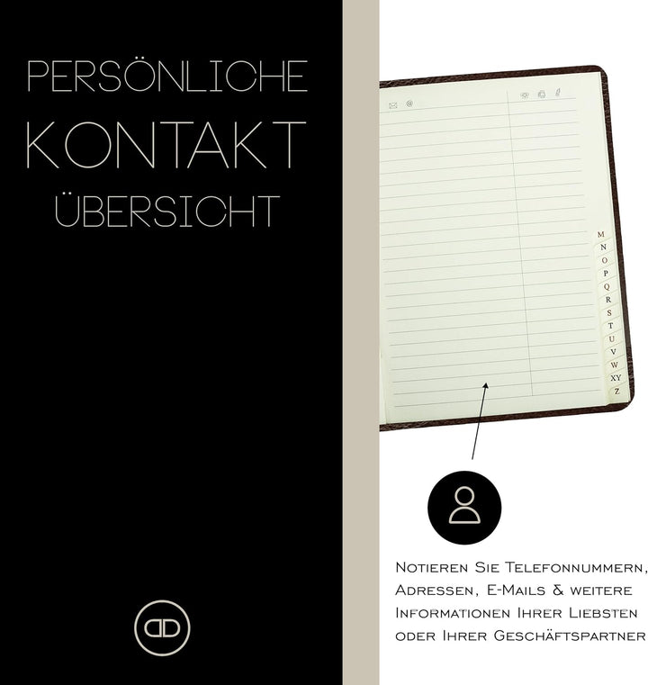 DELMON VARONE - Personalisierbares Adressbuch DIN A6 gebunden mit A-Z Register Vintage Anilin Leder