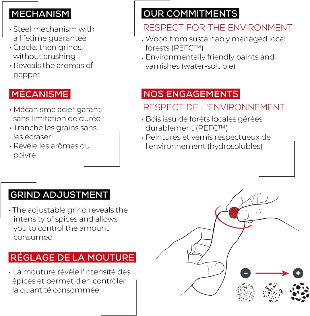 PEUGEOT - Pfeffermühle Tahiti 20 cm - Klassische Mahlgradeinstellung - Aus PEFC-zertifiziertem Holz
