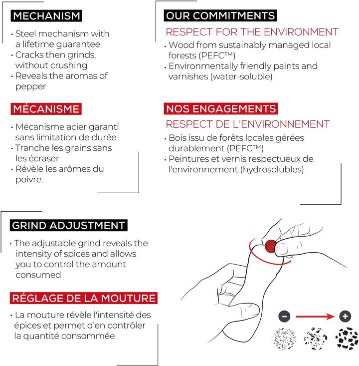 PEUGEOT - Pfeffermühle Tahiti 20 cm - Klassische Mahlgradeinstellung - Aus PEFC-zertifiziertem Holz
