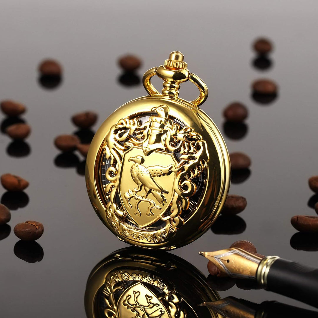 TREEWETO Unisex Taschenuhr Mechanisch Doppelter Abdeckung Vogelschild Skelett Steampunk Für Herren D