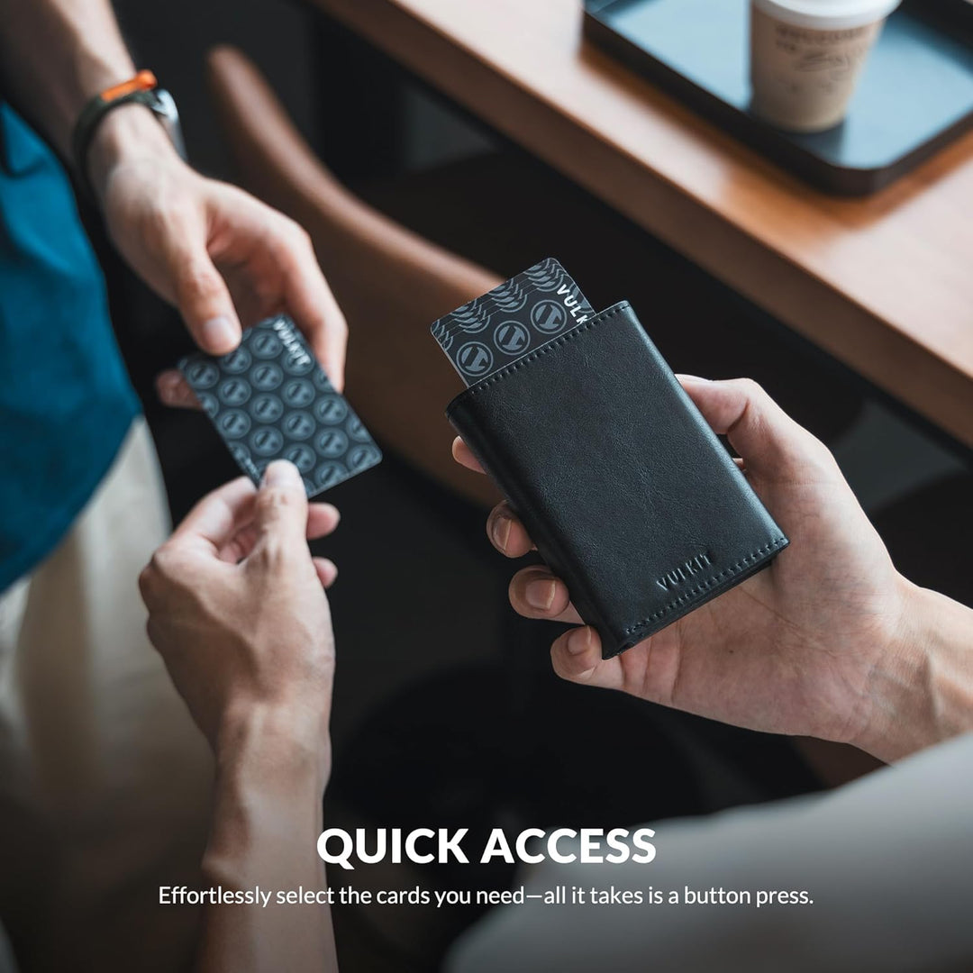 VULKIT Kreditkartenetui RFID-blockierende Pop-Up-Kartentasche aus Echtem Leder mit Geldscheinfach, A