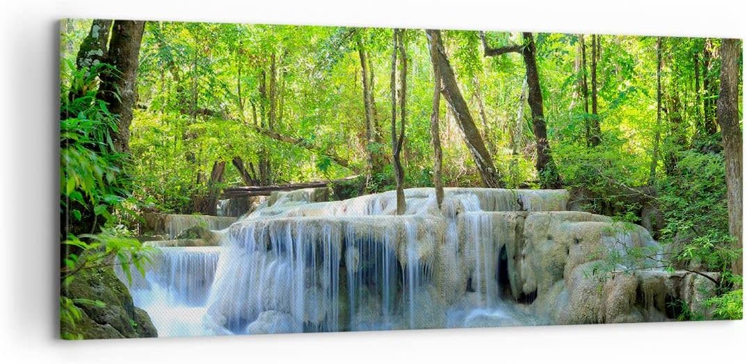 Wandbilder Dekoration Wohnzimmer Wasserfall Wald Umwelt Panorama Bilder auf Leinwand 120x50cm Leinwa