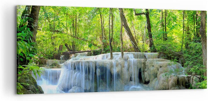 Wandbilder Dekoration Wohnzimmer Wasserfall Wald Umwelt Panorama Bilder auf Leinwand 120x50cm Leinwa