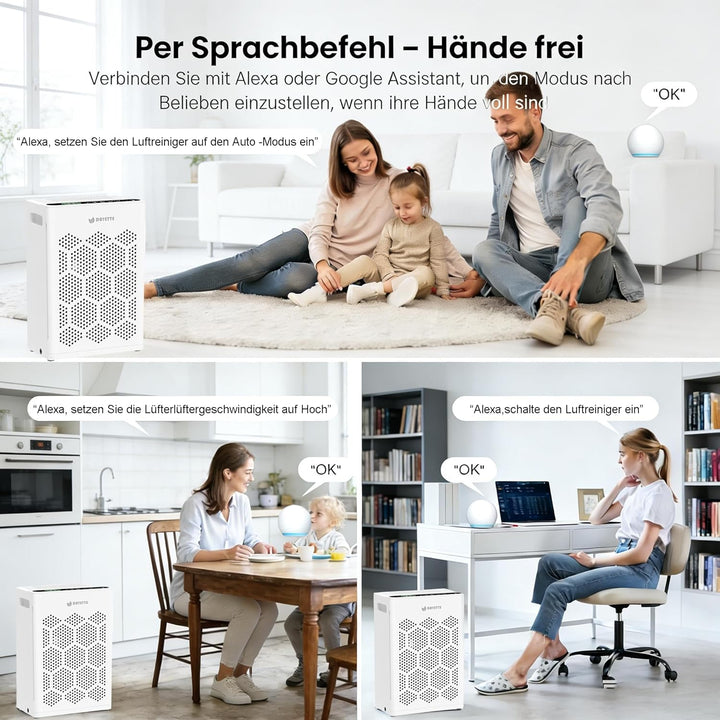 Luftreiniger für Allergiker, Wohnung und Raucherzimmer, mit HEPA 14-Filtern gegen Tierhaare, Schimme