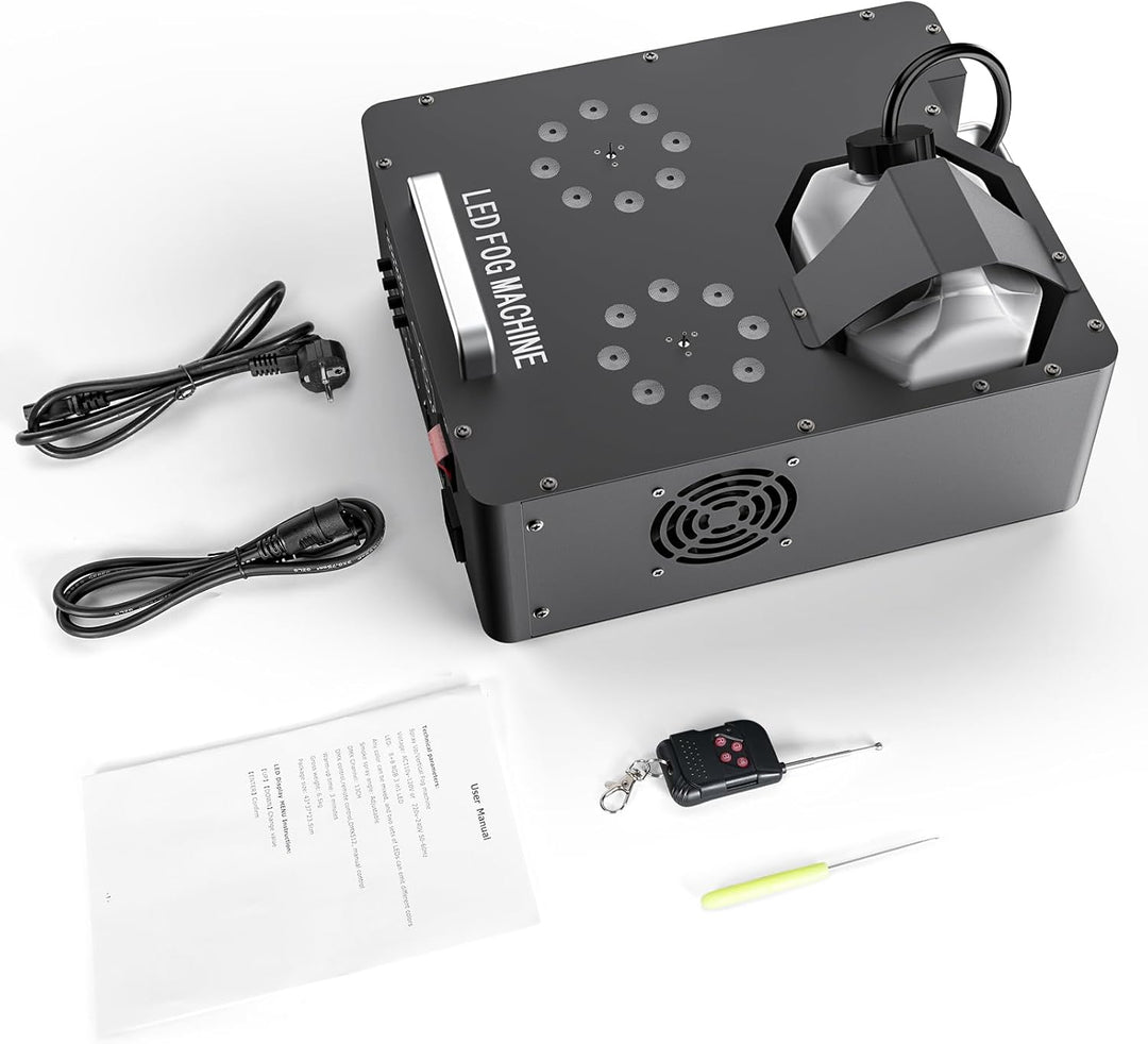 2000W Nebelmaschine mit Lichteffekt, Dual Düse Rauchmaschinen mit 8+8 RGB LEDs Bühneneffekt Fog Mach