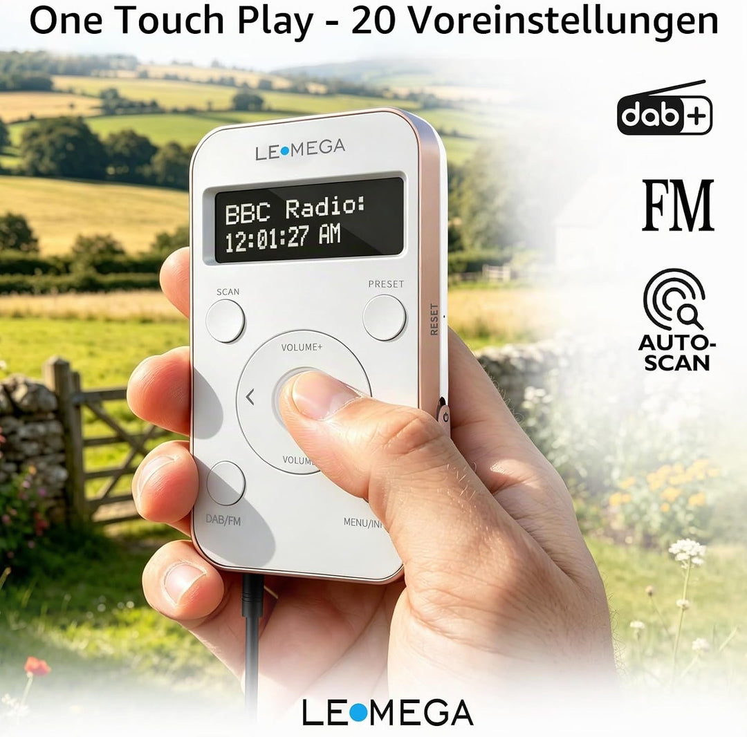 LEMEGA PR1L Taschen-DAB-Radio, FM-Radio, tragbares DAB+-Radio, inkl. Kopfhörer, wiederaufladbare Bat