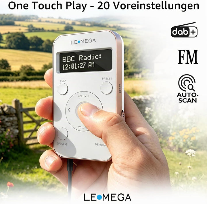 LEMEGA PR1L Taschen-DAB-Radio, FM-Radio, tragbares DAB+-Radio, inkl. Kopfhörer, wiederaufladbare Bat