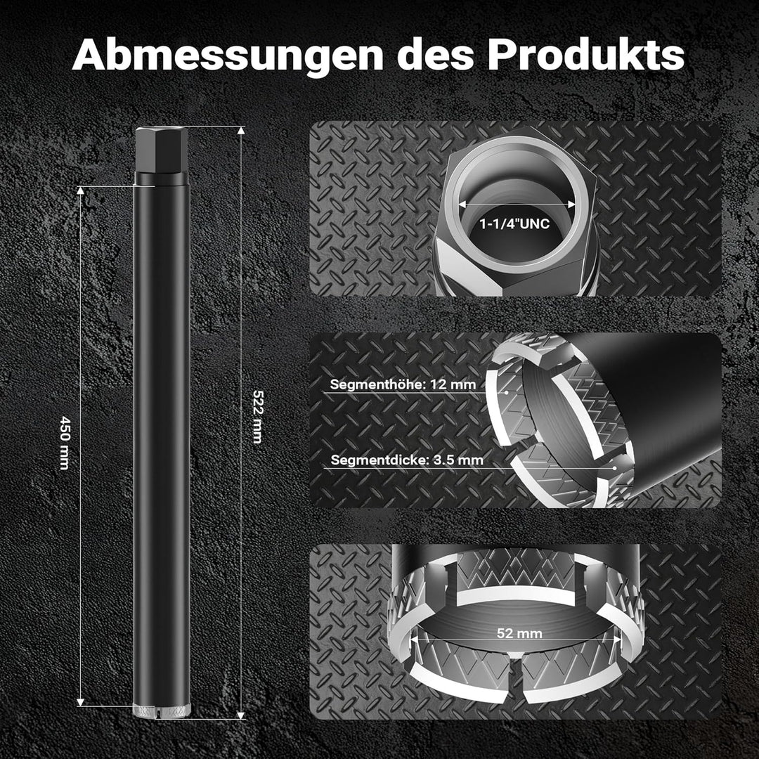 Wiltec Diamantbohrkrone Typ 2 (Mesh) Ø 52 mm, Bohrkrone 450 mm, 1¼ UNC Nassbohrkrone, Diamantbohrer