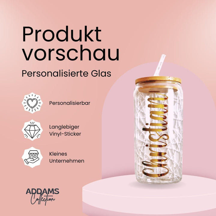 Generisch Personalisierbare Glasbecher mit Deckel und Strohhalm