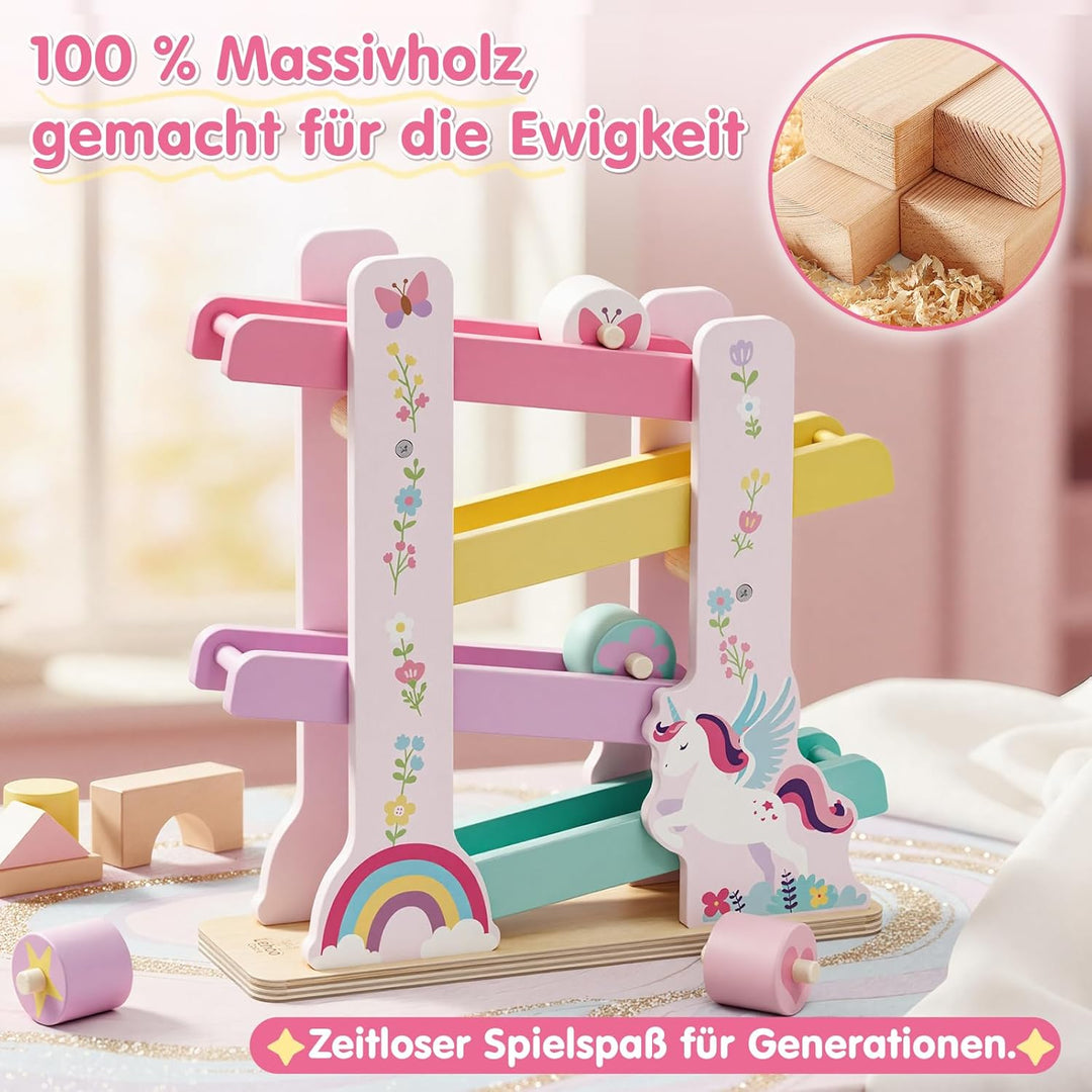 Lehoo Castle Kugelbahn Holz ab 1 Jahr, Einhorn Holz Kugelbahn, Montessori Spielzeug ab 1 Jahr, Holzs